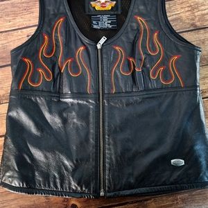 Harley Davidson leather flame vest
